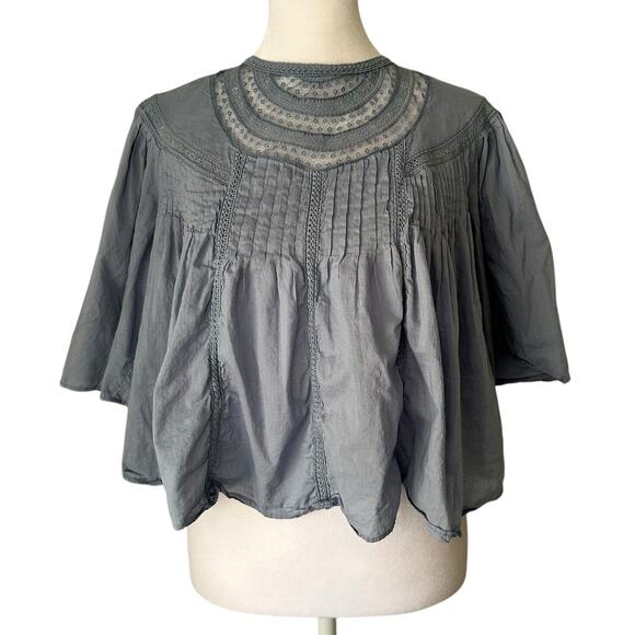 Rebecca Taylor blue short sleeve embroidered peasant top size S - Picture 1 of 11